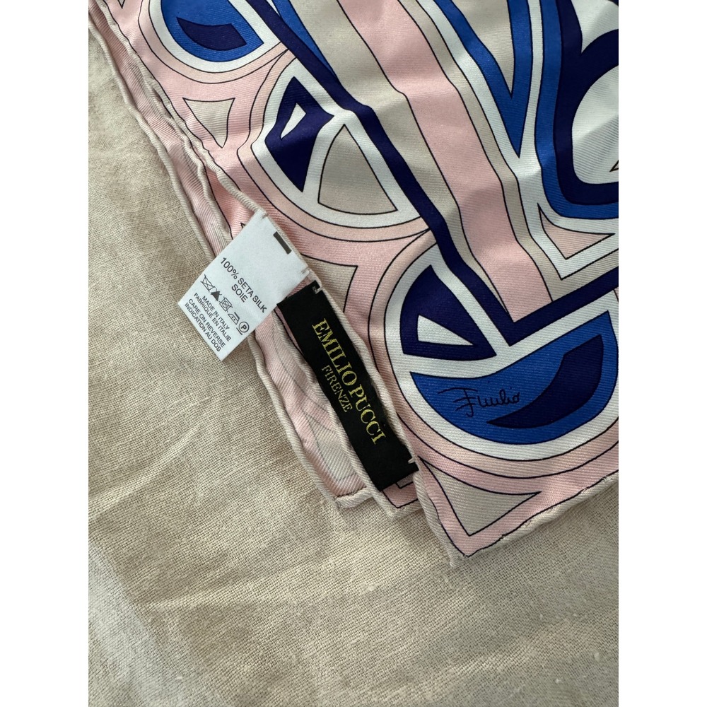 Emilio Pucci Silk Scarf Pink Blue Geometric Abstract Print Made in Italy Square - Picture 2 of 4